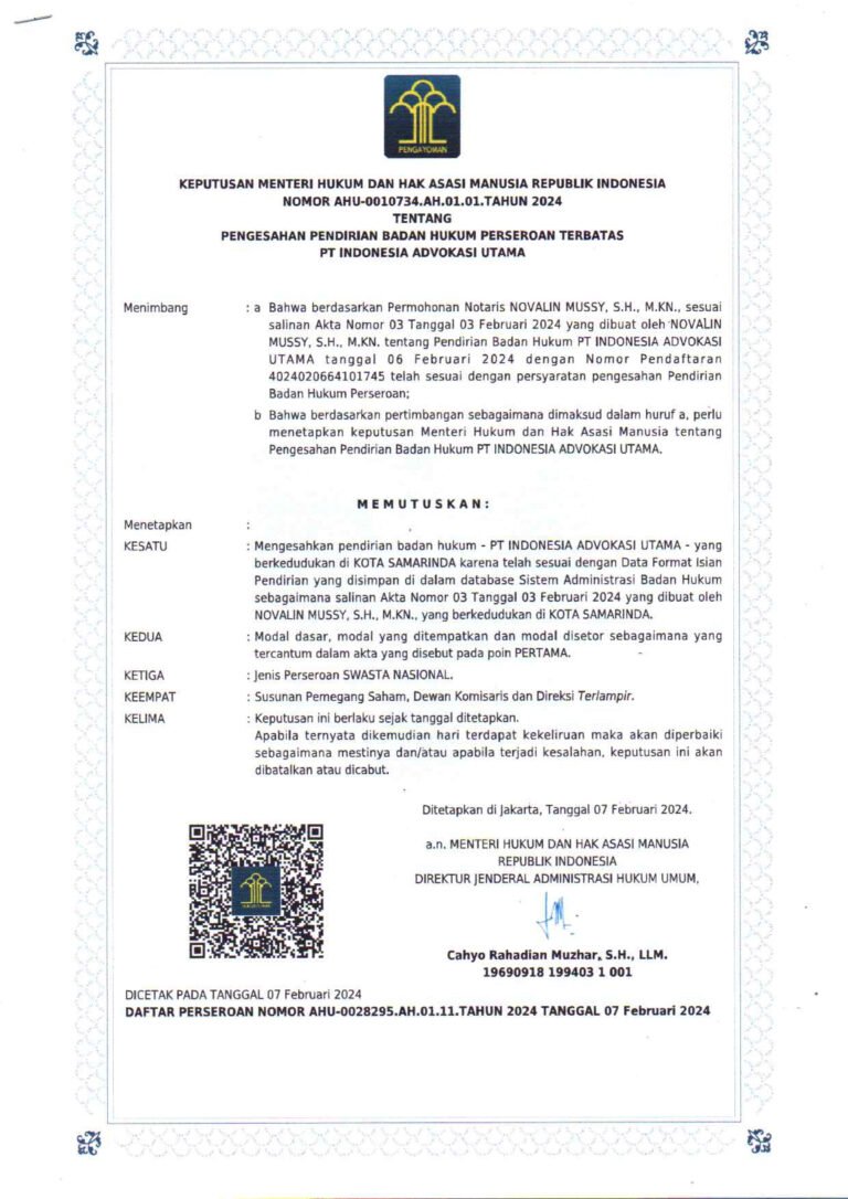 Legalitas PT Indonesia Advokasi Utama
