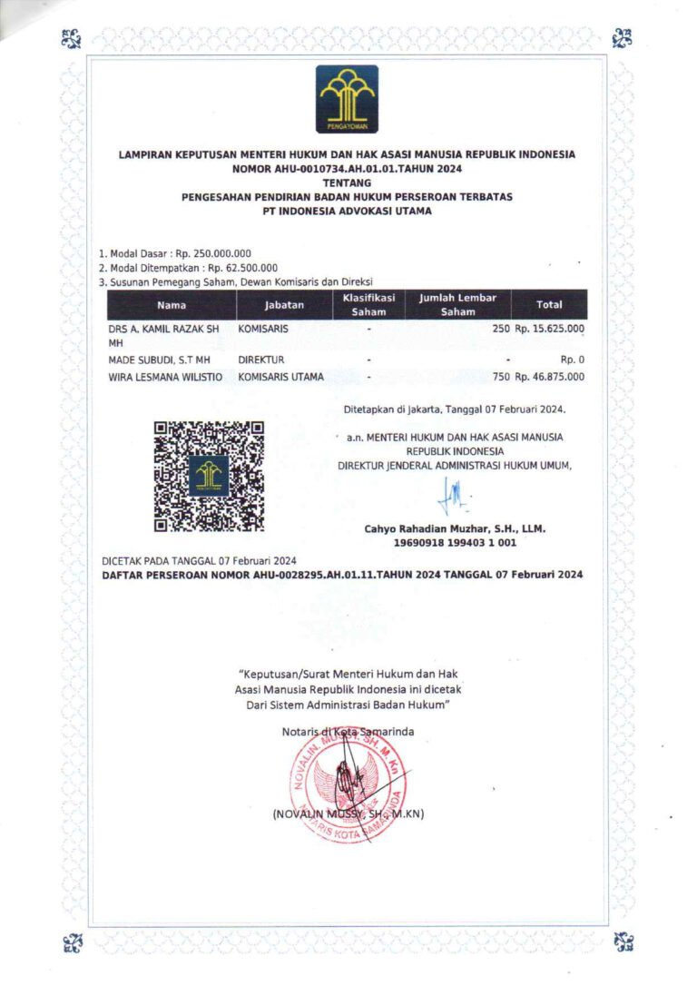 Legalitas PT Indonesia Advokasi Utama